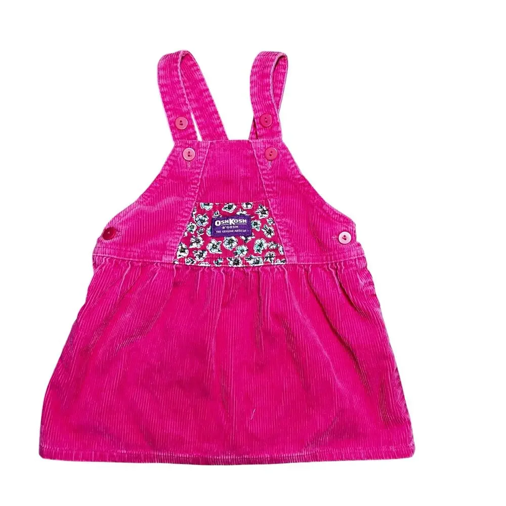 Vintage Osh Kosh B'Gosh Pink Floral overall corduroy dress girl size 24 months